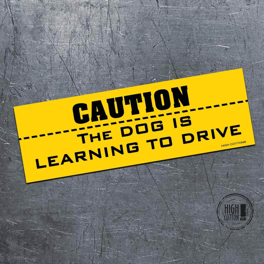 CAUTION - The Dog is Leaning to Drive - bumper magnet