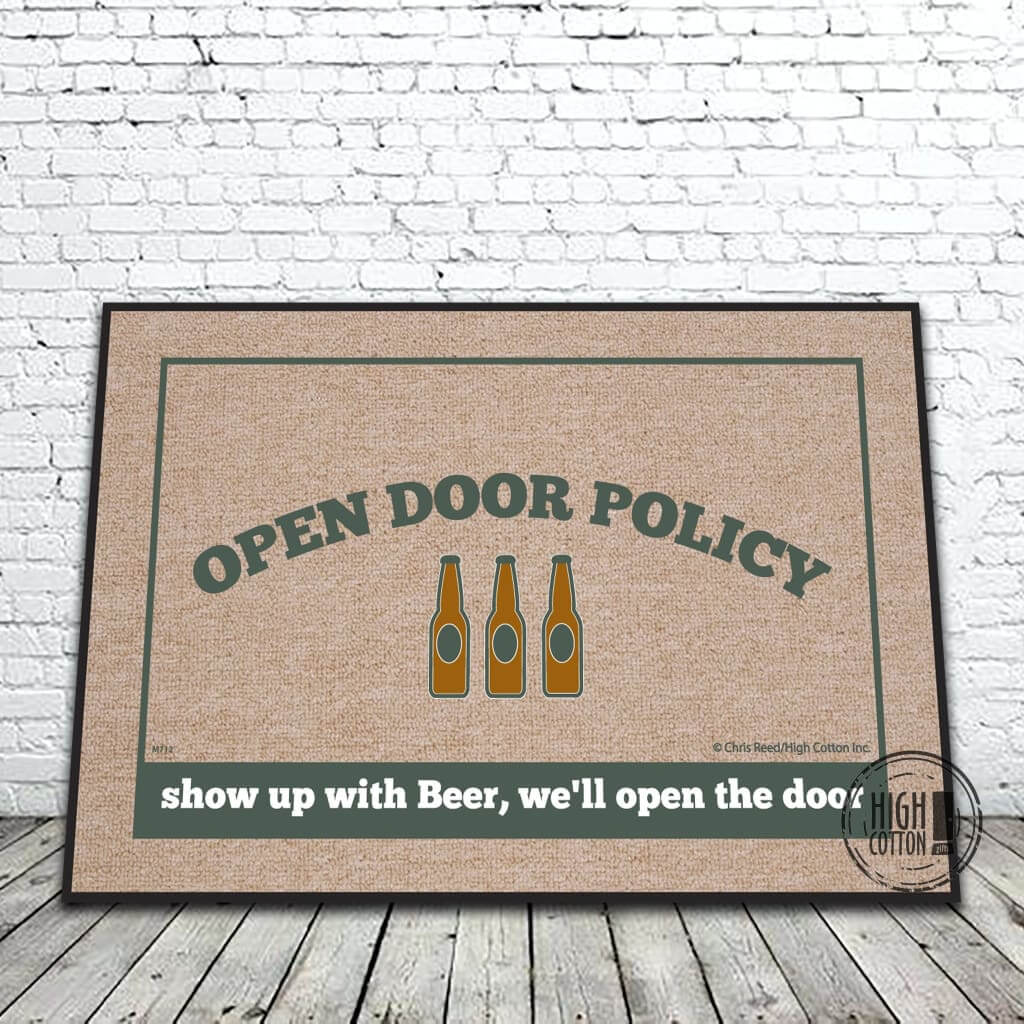 Open Door Policy Beer funny doormat