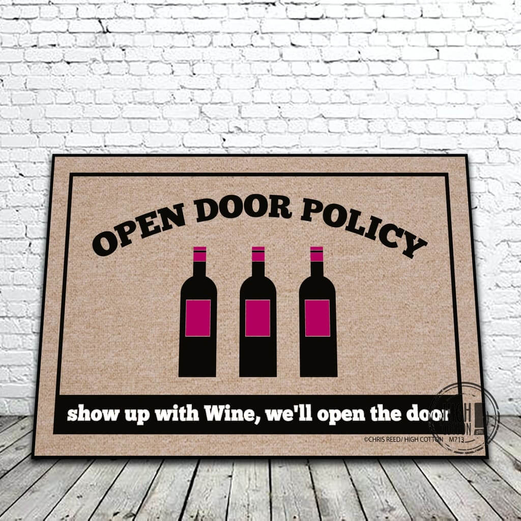 Open Door Policy Wine funny doormat